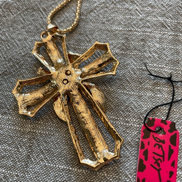 Gold Cross Pendant Necklace with Multicolor Gems - Picture 10 of 10